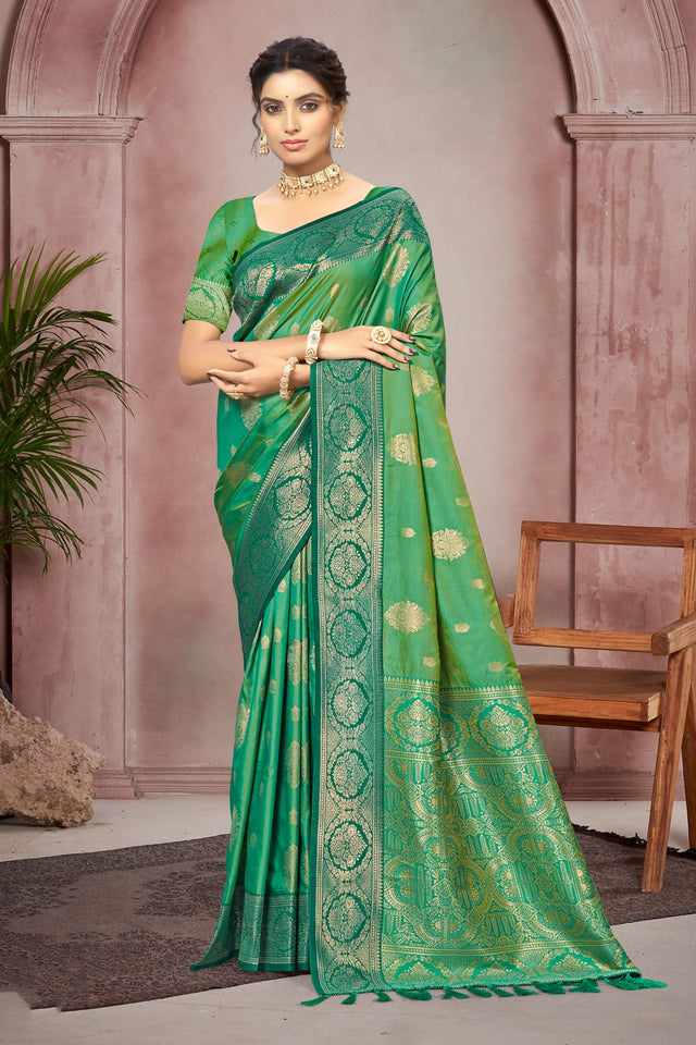 Green Woven Silk Saree (ACB1709)