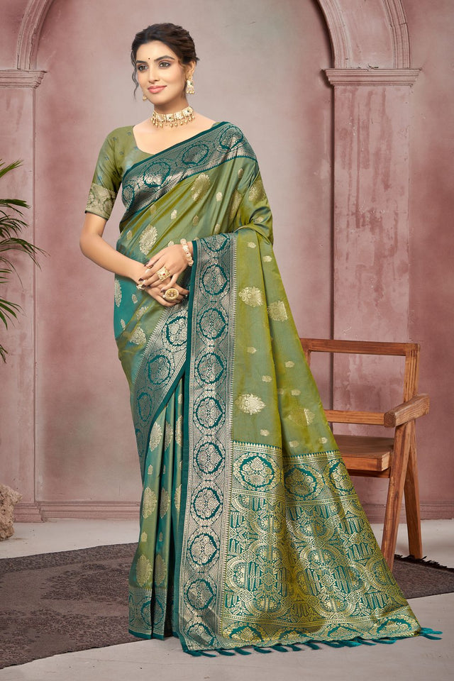 Green Woven Silk Saree (ACB1711)