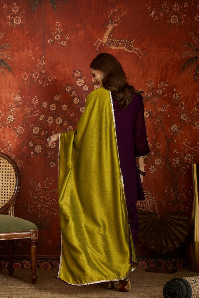 Purple Floral Embroidered Silk Palazzo Suit (ACB1713)