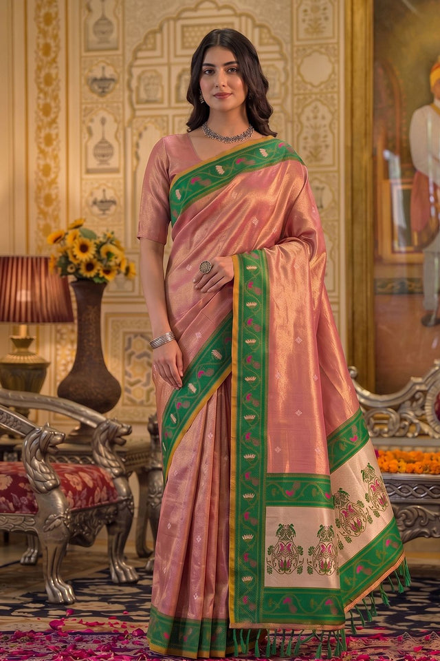 Pink Woven Tissue Saree (ACB1758)