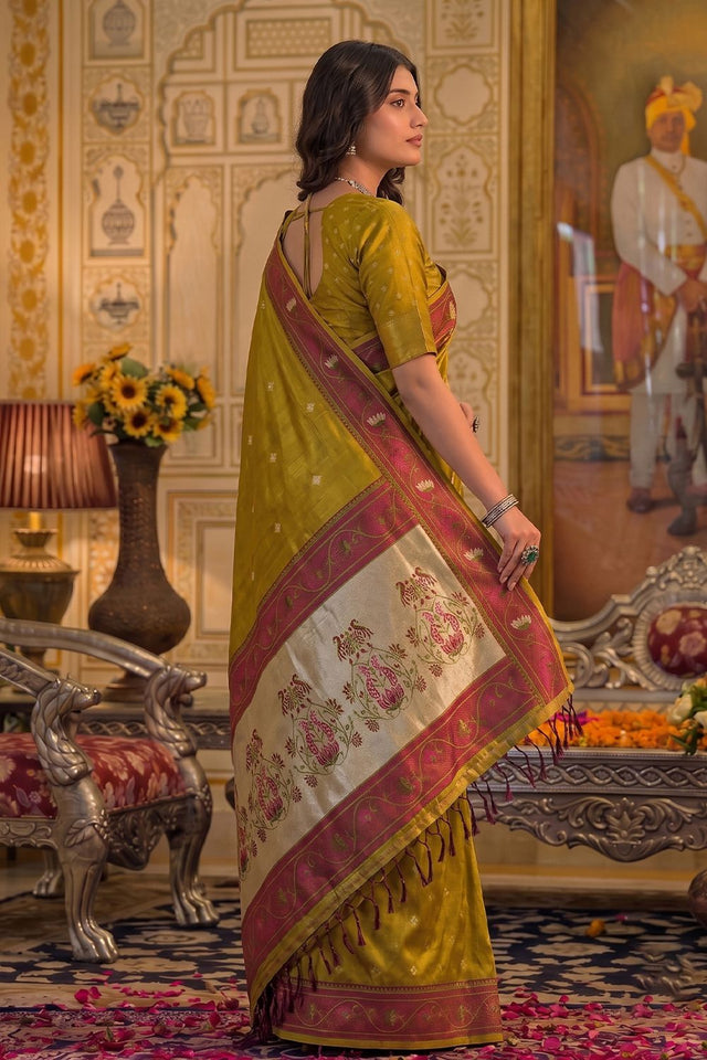 Mustard Woven Tissue Saree (ACB1762)
