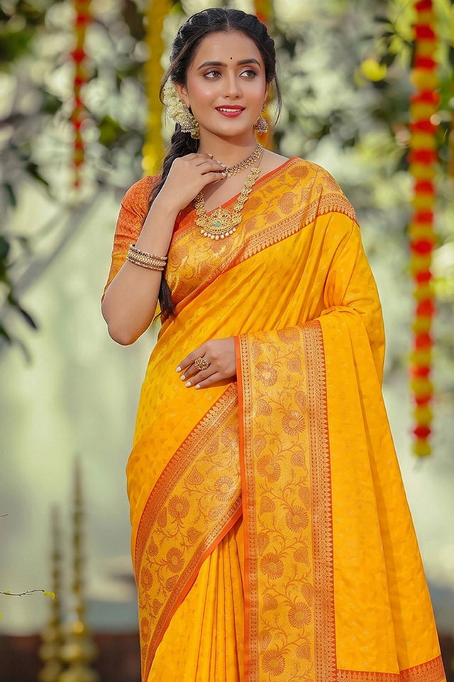 Yellow Zari Woven Silk Saree (ACB1763)