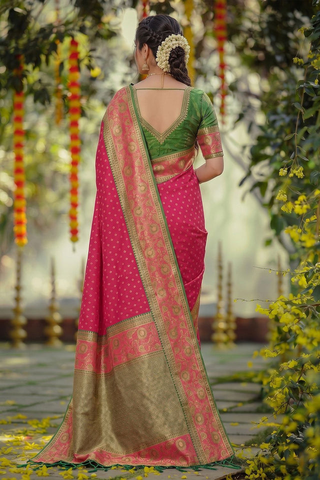 Dark Pink Zari Woven Silk Saree (ACB1765)