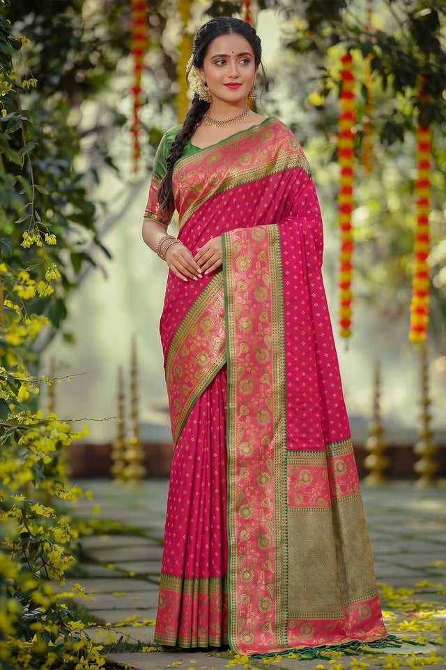 Dark Pink Zari Woven Silk Saree (ACB1765)