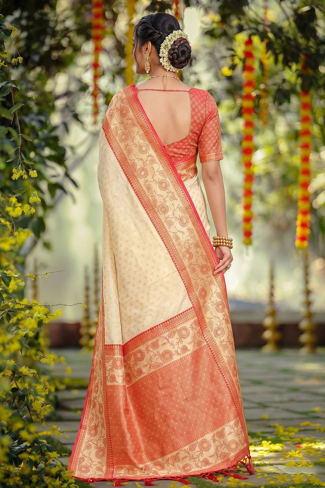 Off White Zari Woven Silk Saree (ACB1766)