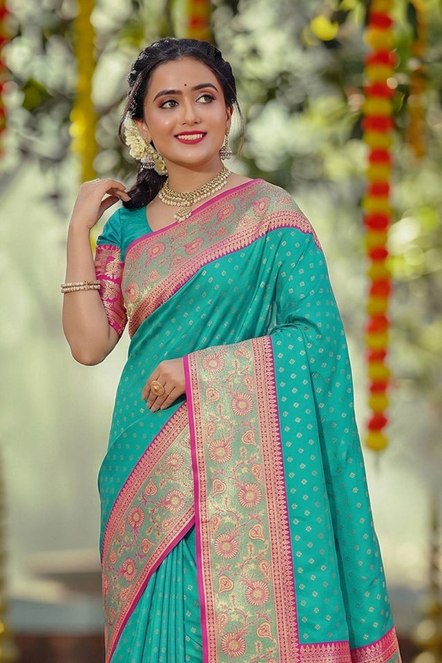 Sea Green Zari Woven Silk Saree (ACB1768)