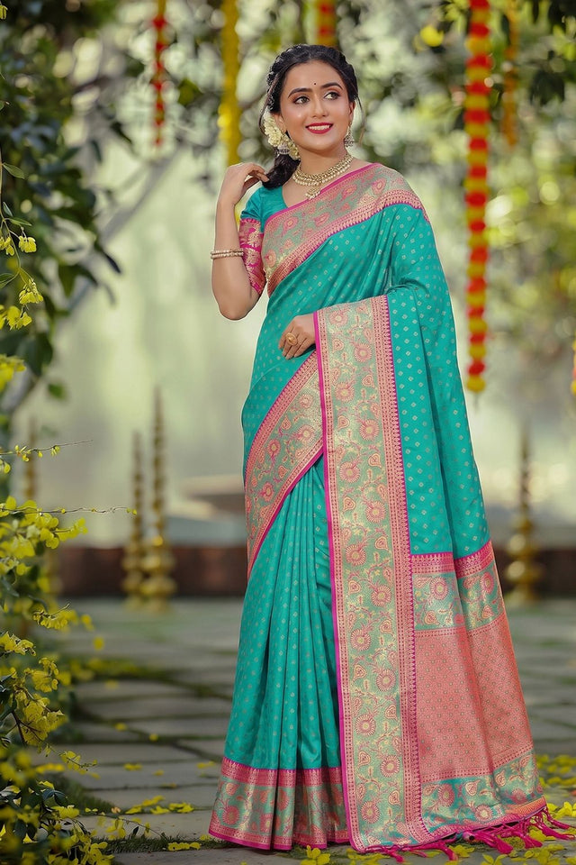 Sea Green Zari Woven Silk Saree (ACB1768)
