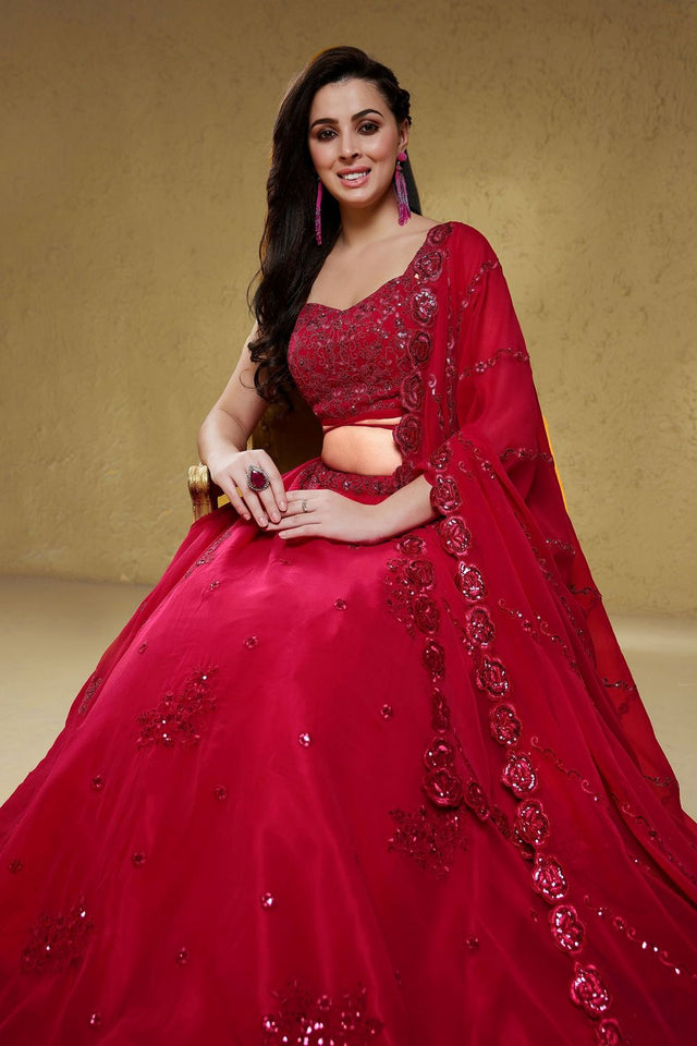 Pink Sequin with Floral Embroidered Georgette Lehenga (ACB1771)