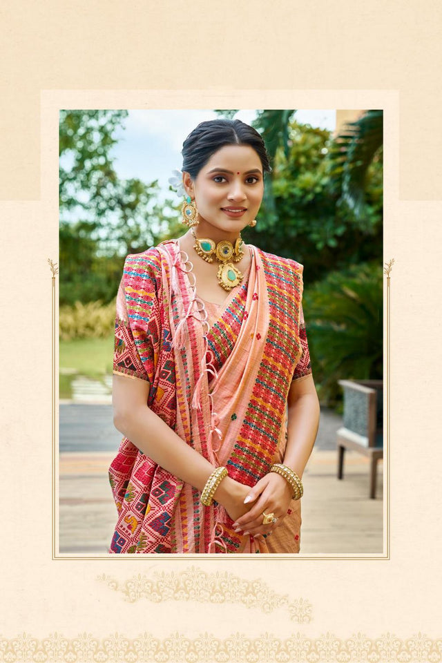 Peach Woven Silk Saree (ACB1791)