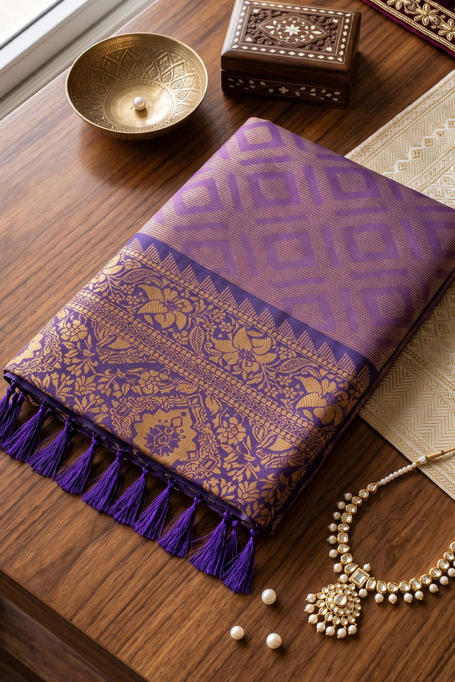 Purple Woven Silk Saree (ACB1793)