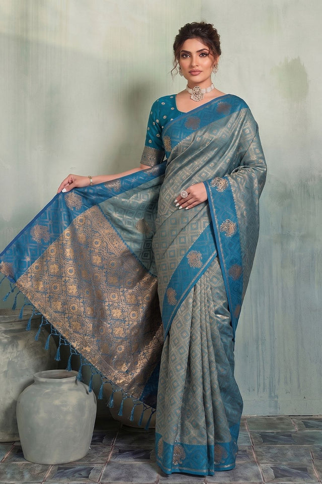 Blue Woven Silk Saree (ACB1795)