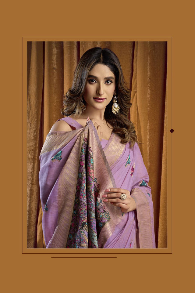 Purple Woven Cotton Saree (ACB1801)