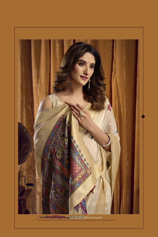 Cream Woven Cotton Saree (ACB1805)