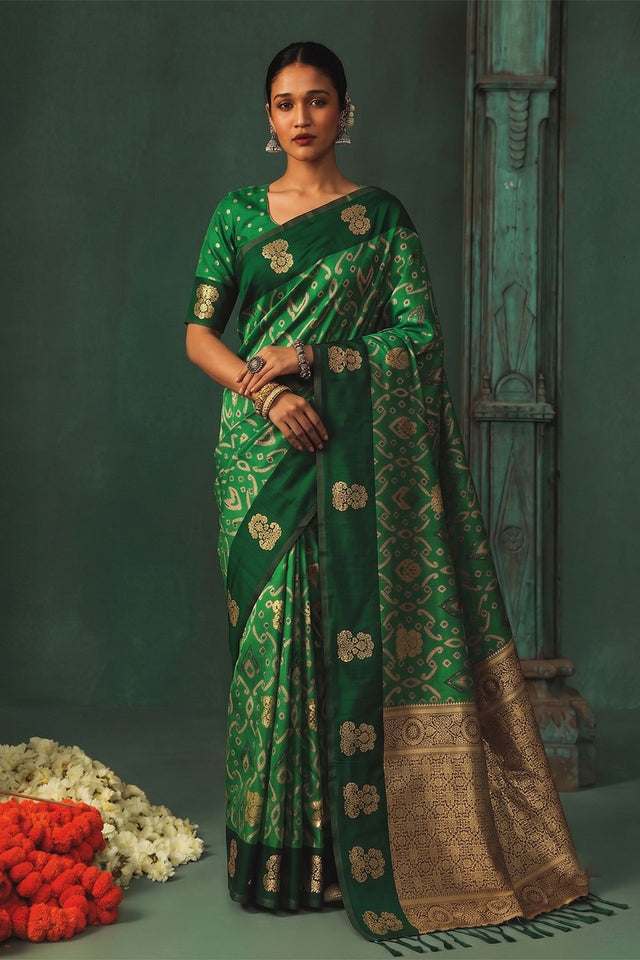 Green Woven Silk Saree (ACB1821)