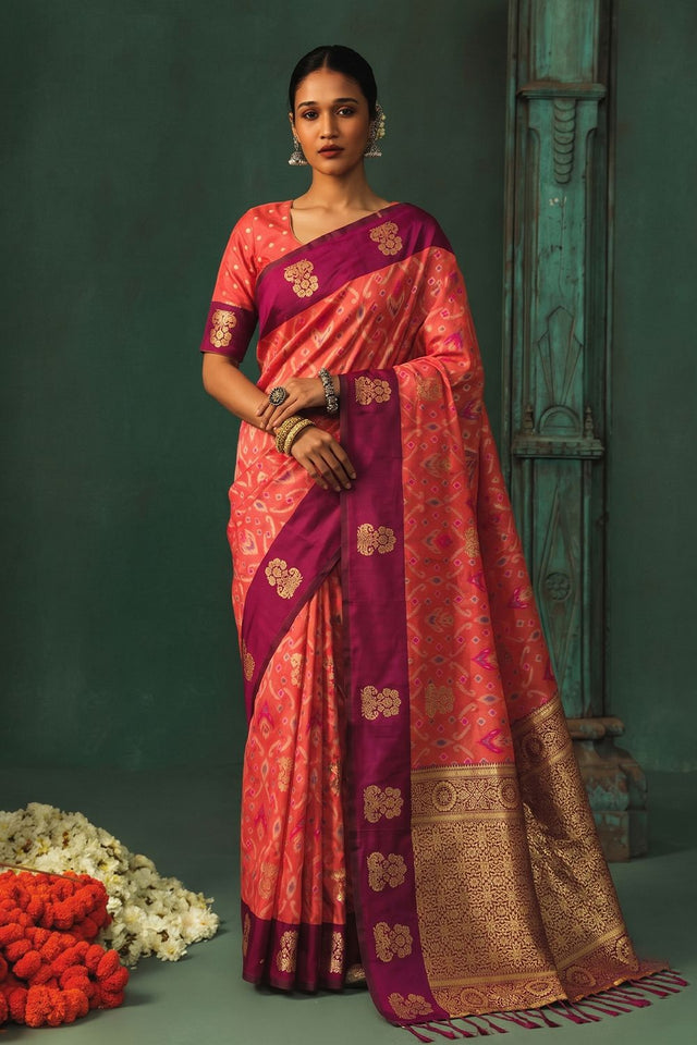 Pink Woven Silk Saree (ACB1822)