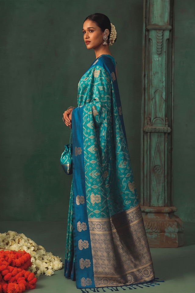 Blue Woven Silk Saree (ACB1824)