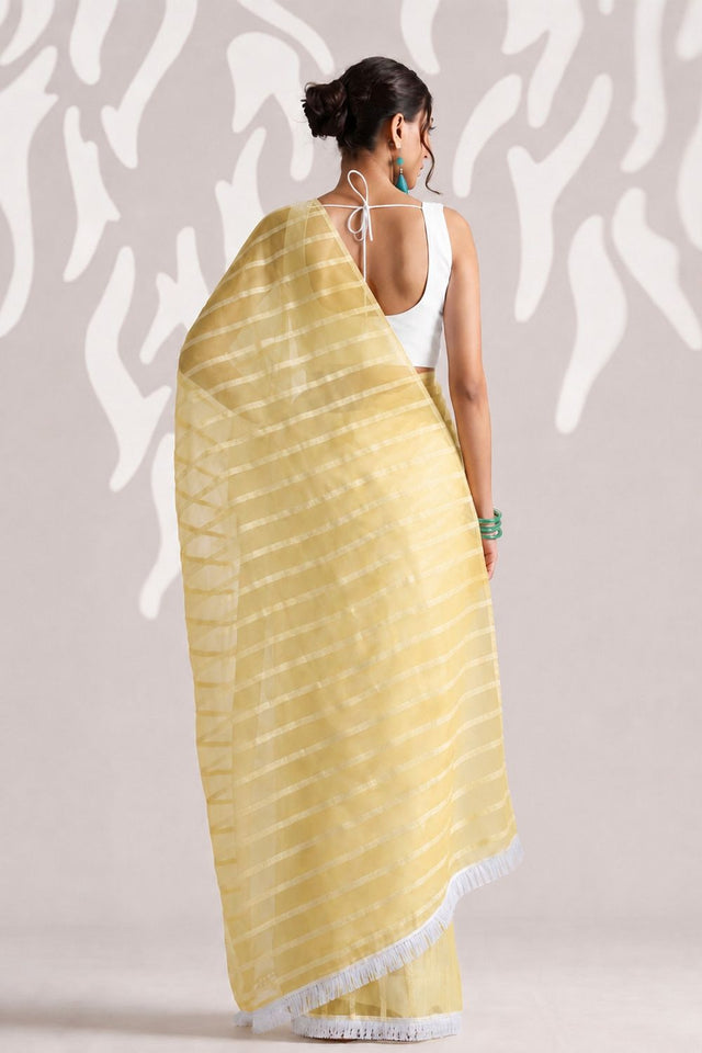 Yellow Woven with Lace Border Chiffon Ready to Wear Saree (ACB1831)