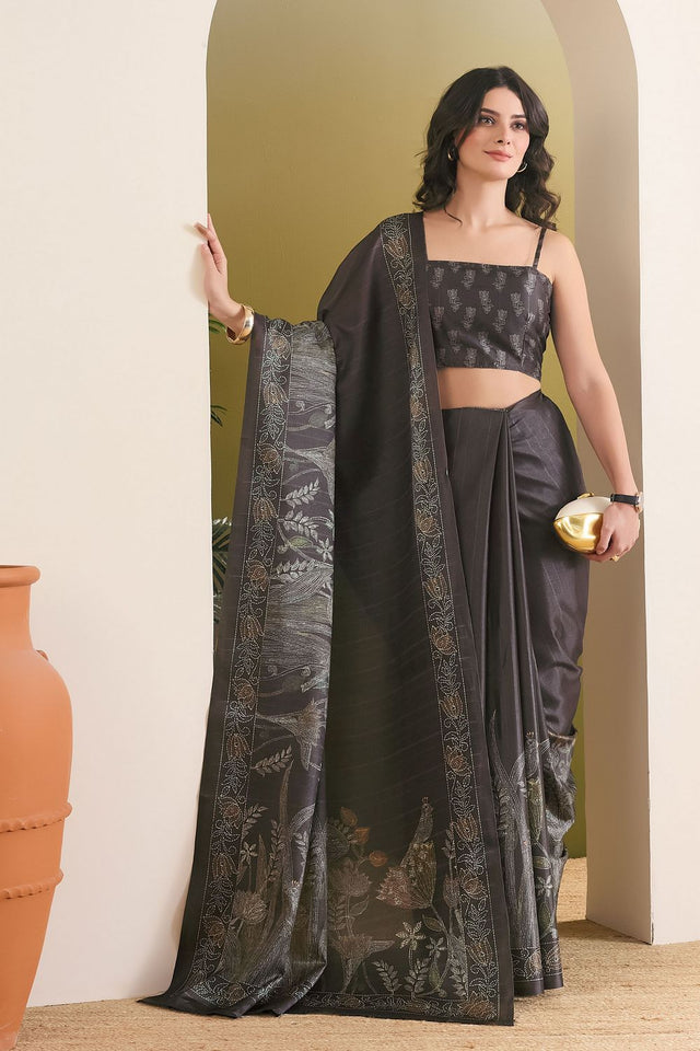 Dark Green Printed Art Silk Ready to Wear Saree (ACB1838)