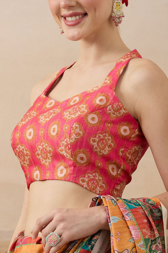 Orange Printed Organza Ready to Wear Saree (ACB1844)