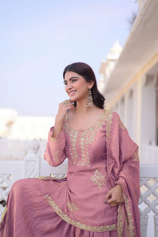 Pink Sequin with Embroidered Silk Sharara Suit (ACB1846)