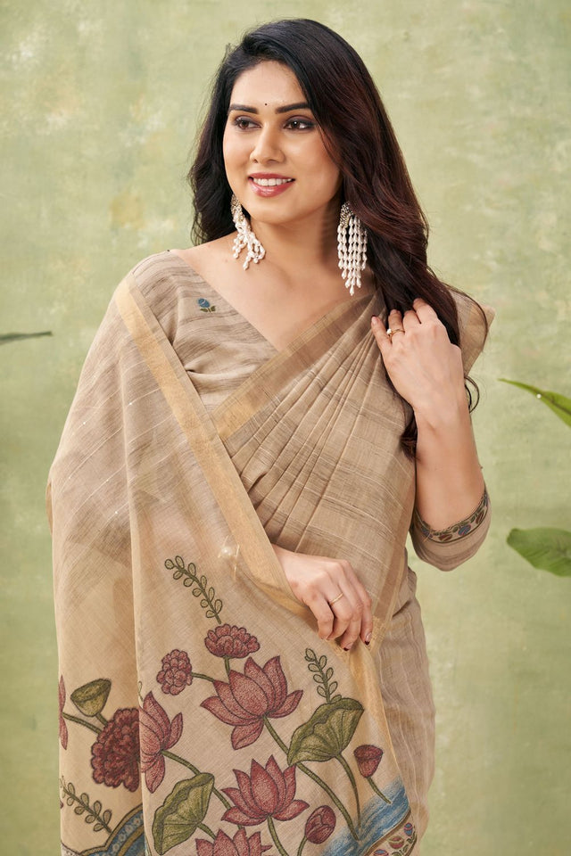 Beige Woven Cotton Saree (ACB1872)