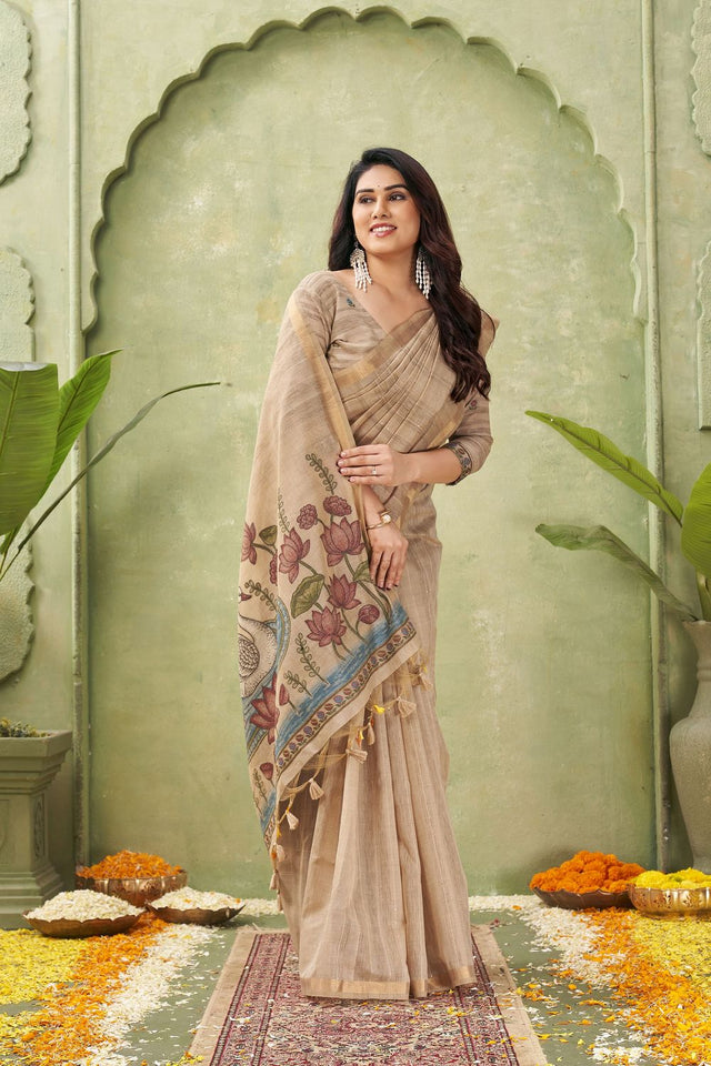 Beige Woven Cotton Saree (ACB1872)