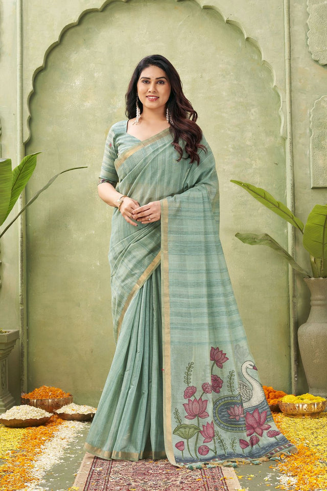 Grey Woven Cotton Saree (ACB1873)