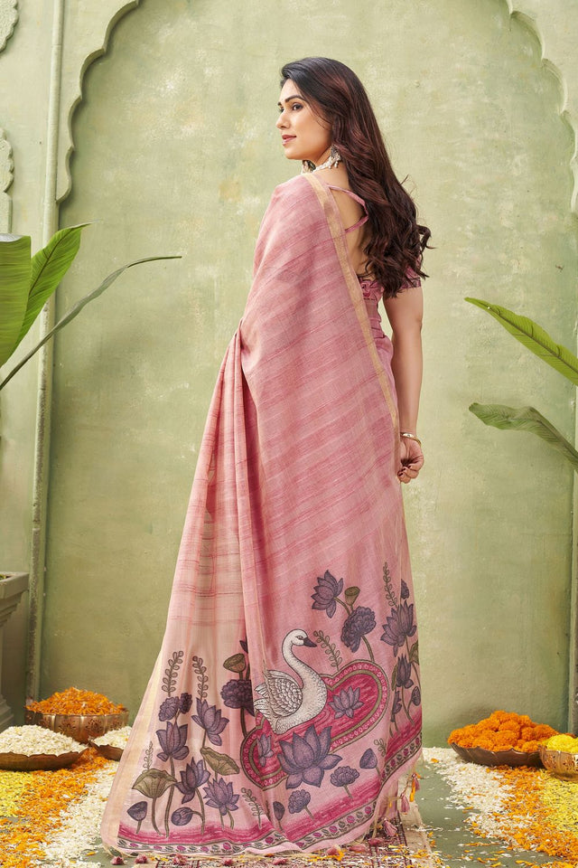 Pink Woven Cotton Saree (ACB1874)