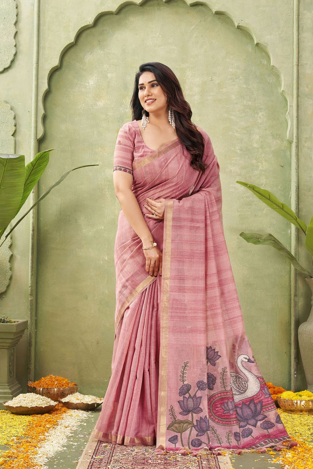 Pink Woven Cotton Saree (ACB1874)