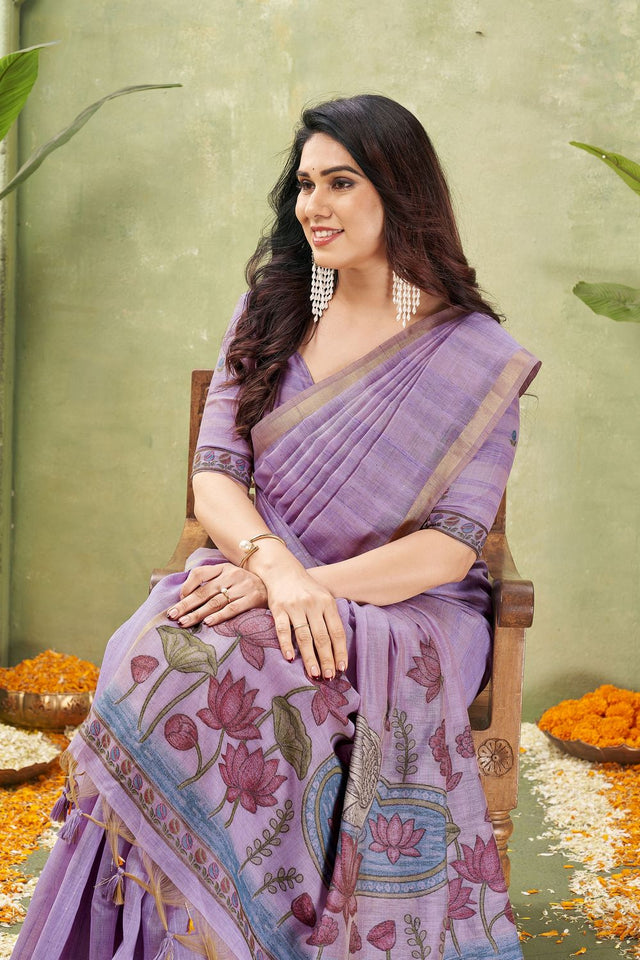 Purple Woven Cotton Saree (ACB1876)