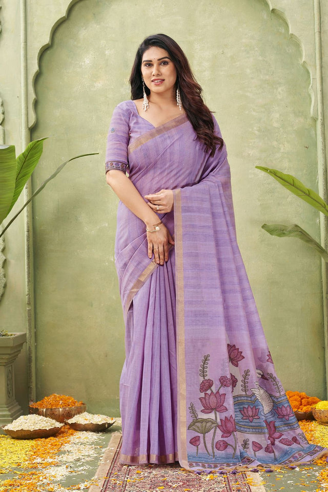 Purple Woven Cotton Saree (ACB1876)