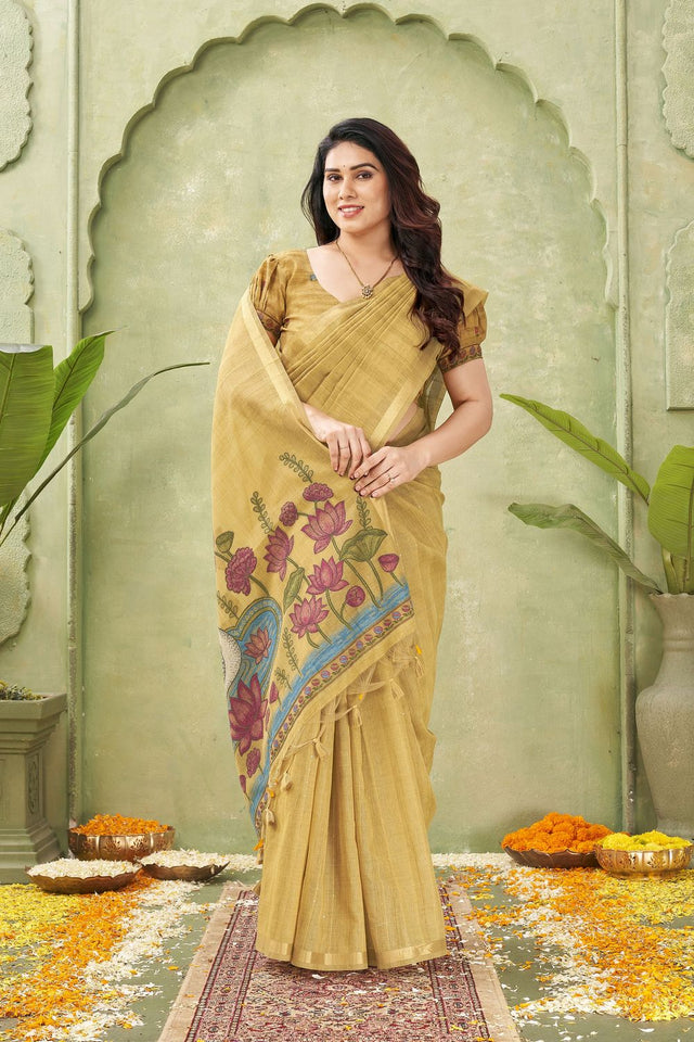 Mustard Woven Cotton Saree (ACB1877)
