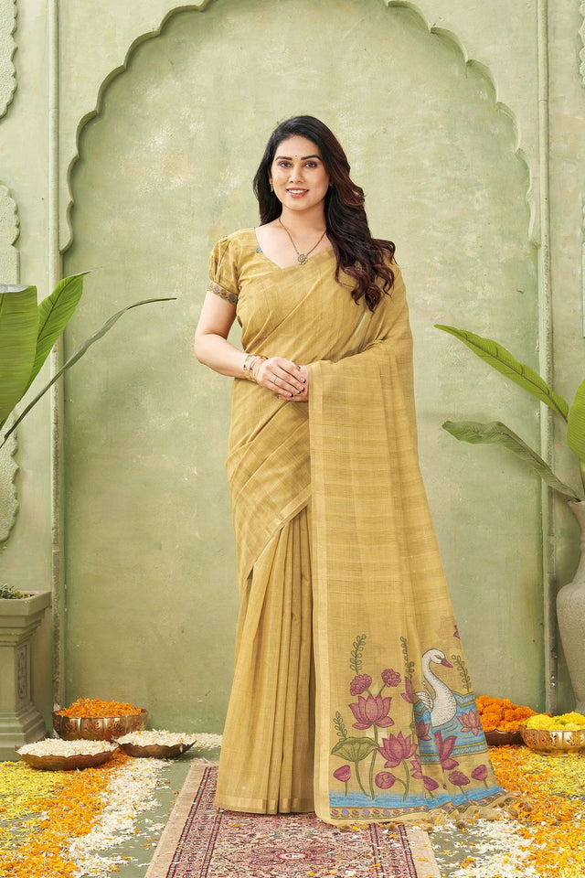 Mustard Woven Cotton Saree (ACB1877)