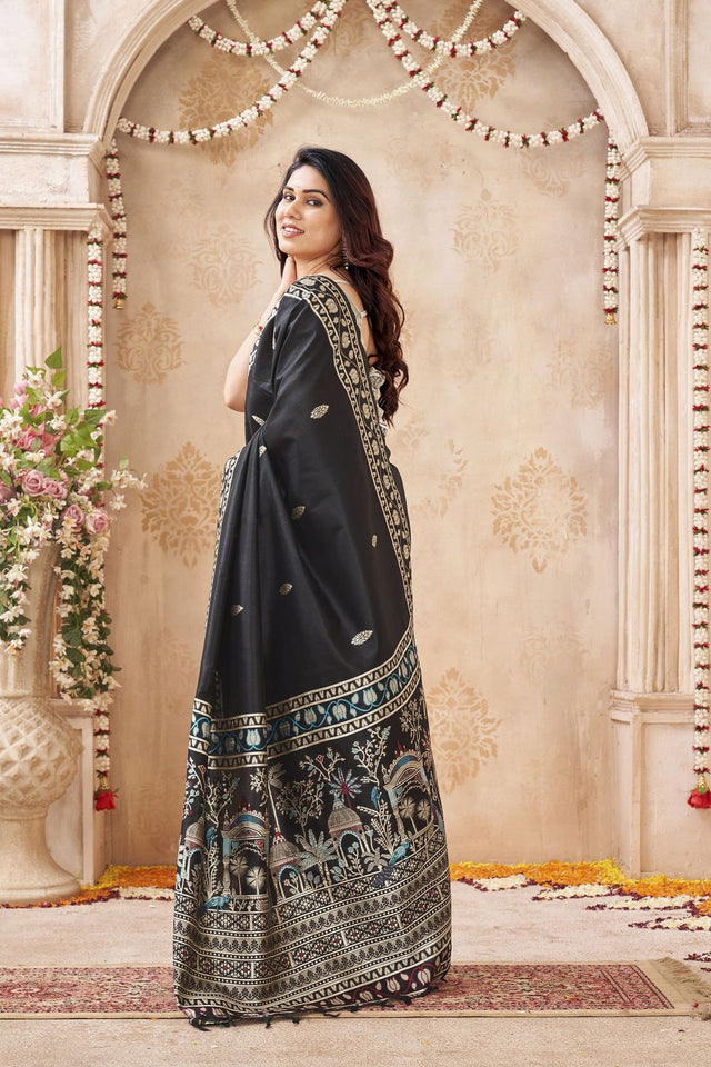 Black Woven Silk Saree (ACB1878)