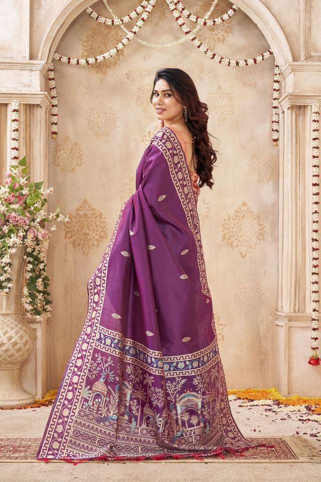 Purple Woven Silk Saree (ACB1879)