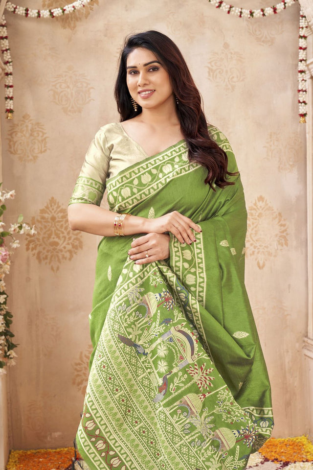 Green Woven Silk Saree (ACB1880)