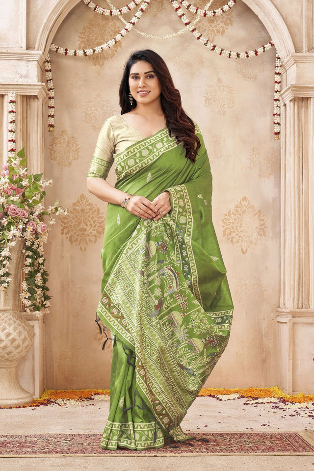 Green Woven Silk Saree (ACB1880)