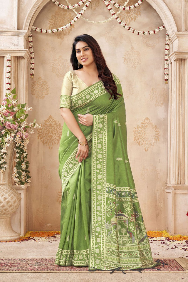 Green Woven Silk Saree (ACB1880)