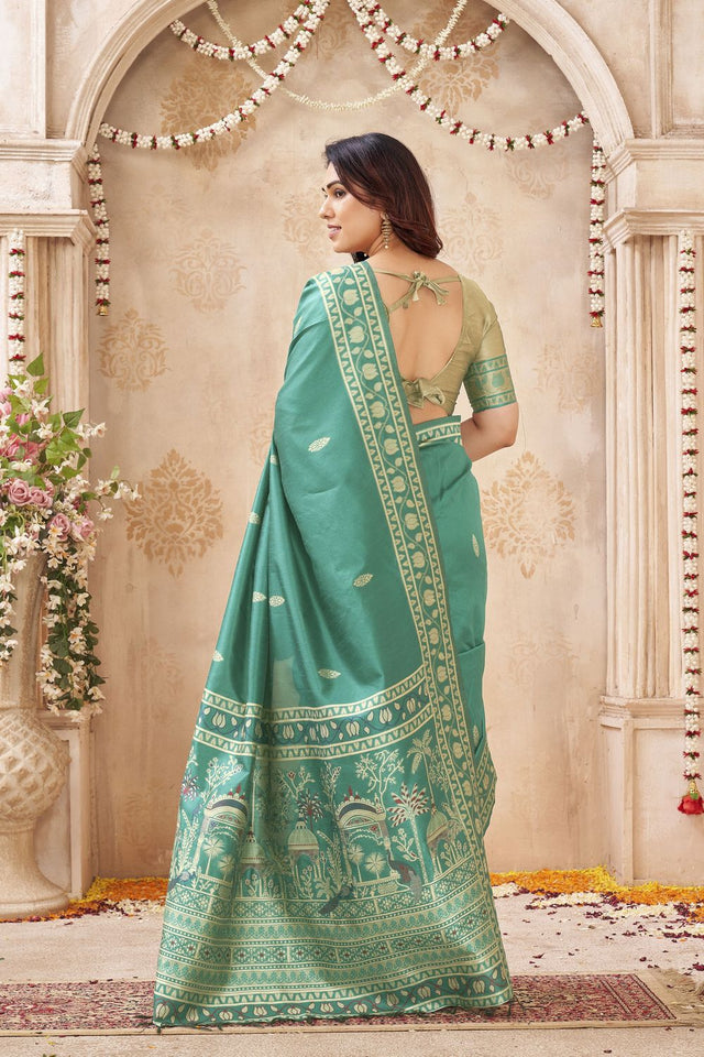 Sea Green Woven Silk Saree (ACB1881)