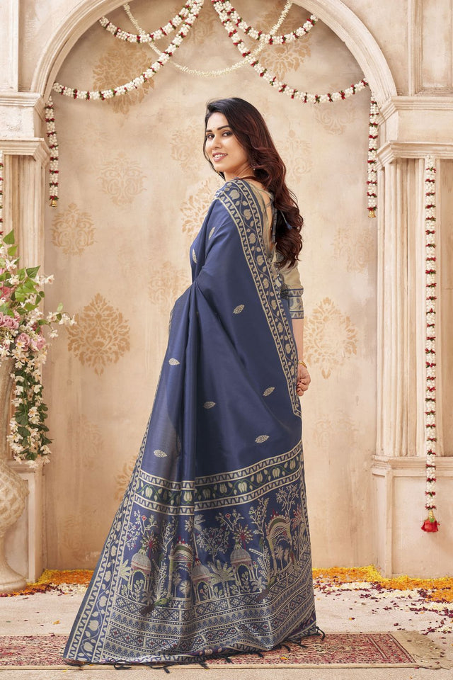 Blue Woven Silk Saree (ACB1882)