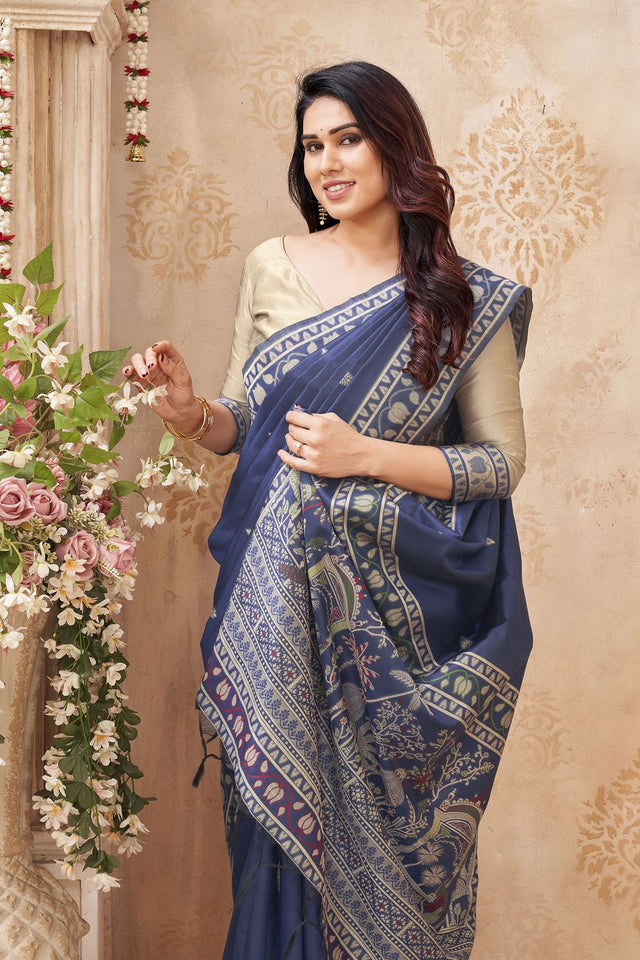 Blue Woven Silk Saree (ACB1882)