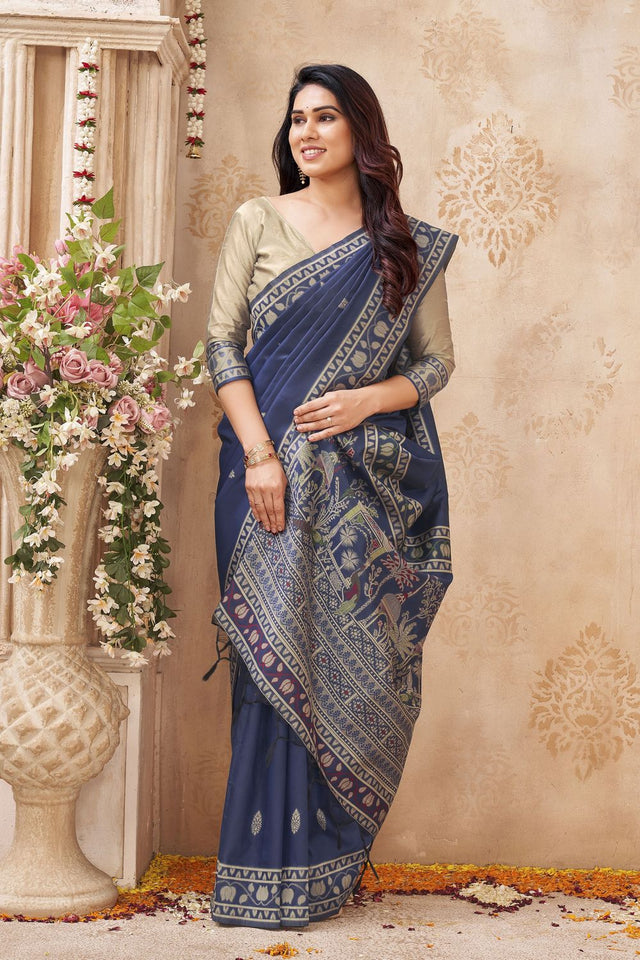 Blue Woven Silk Saree (ACB1882)