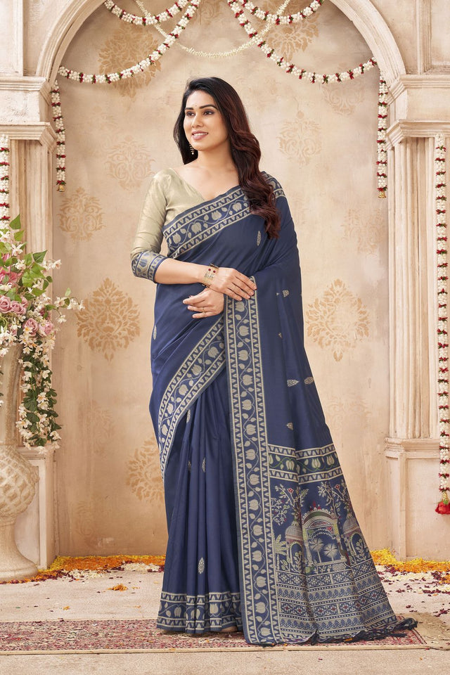 Blue Woven Silk Saree (ACB1882)