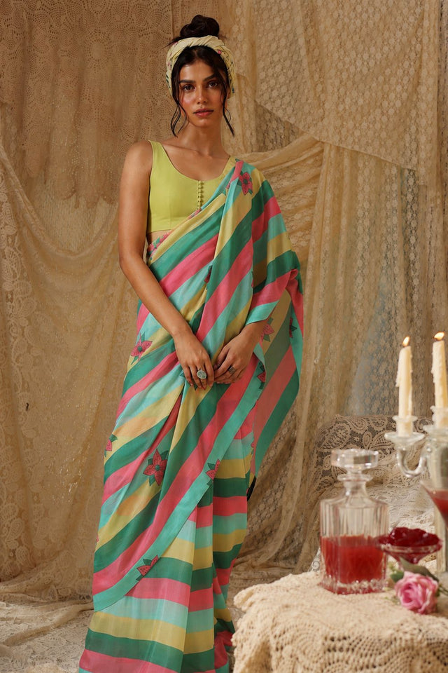 Multi Color Printed Satin Ready to Wear Saree (ACB1898)