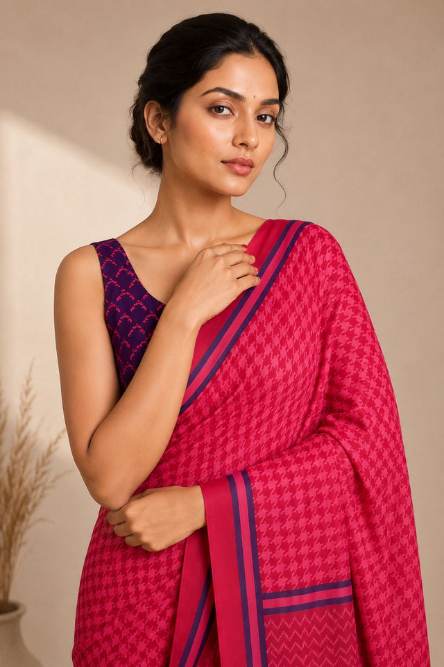 Pink Printed Silk Blend Ready to Wear Saree (ACB1901)