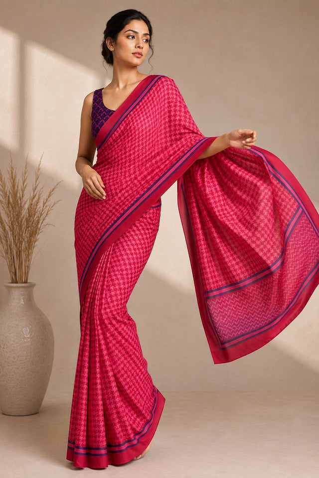 Pink Printed Silk Blend Ready to Wear Saree (ACB1901)