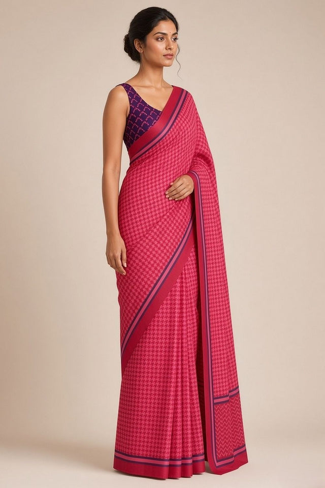 Pink Printed Silk Blend Ready to Wear Saree (ACB1901)