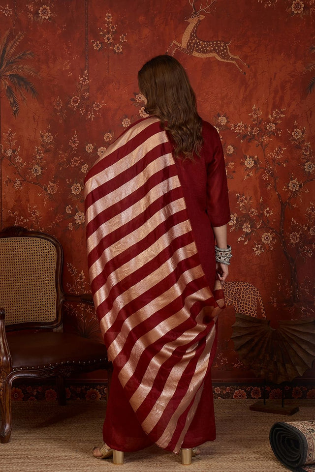 Maroon Sequin with Embroidered Silk Straight Cut Suit (ACB1903)