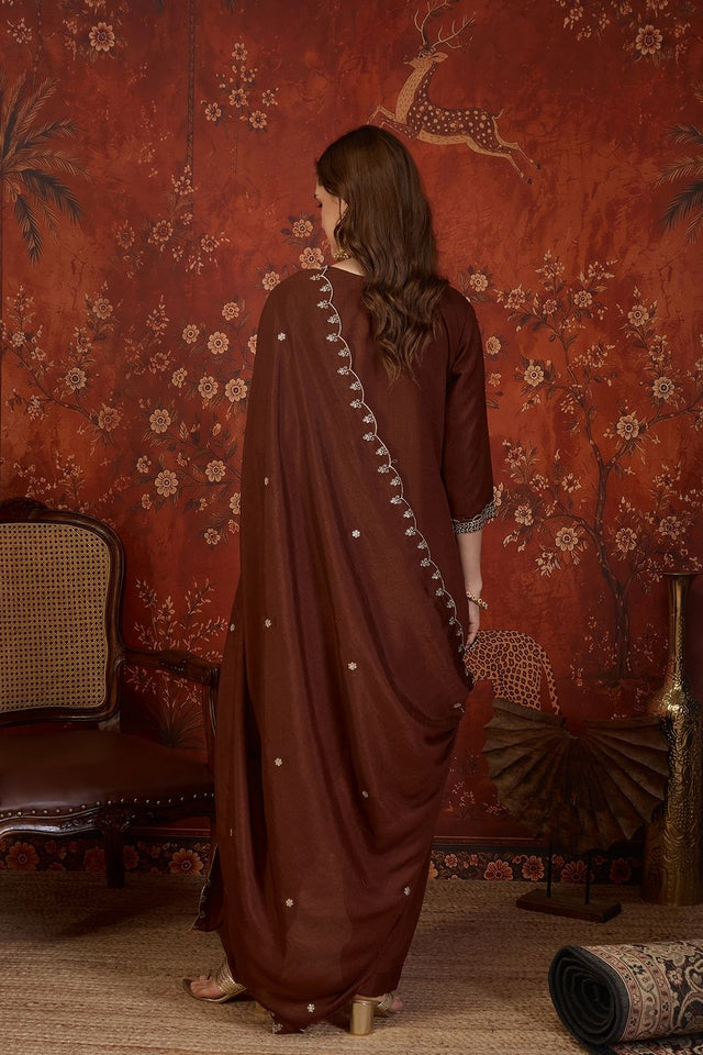 Brown Sequin with Embroidered Silk Straight Cut Suit (ACB1904)