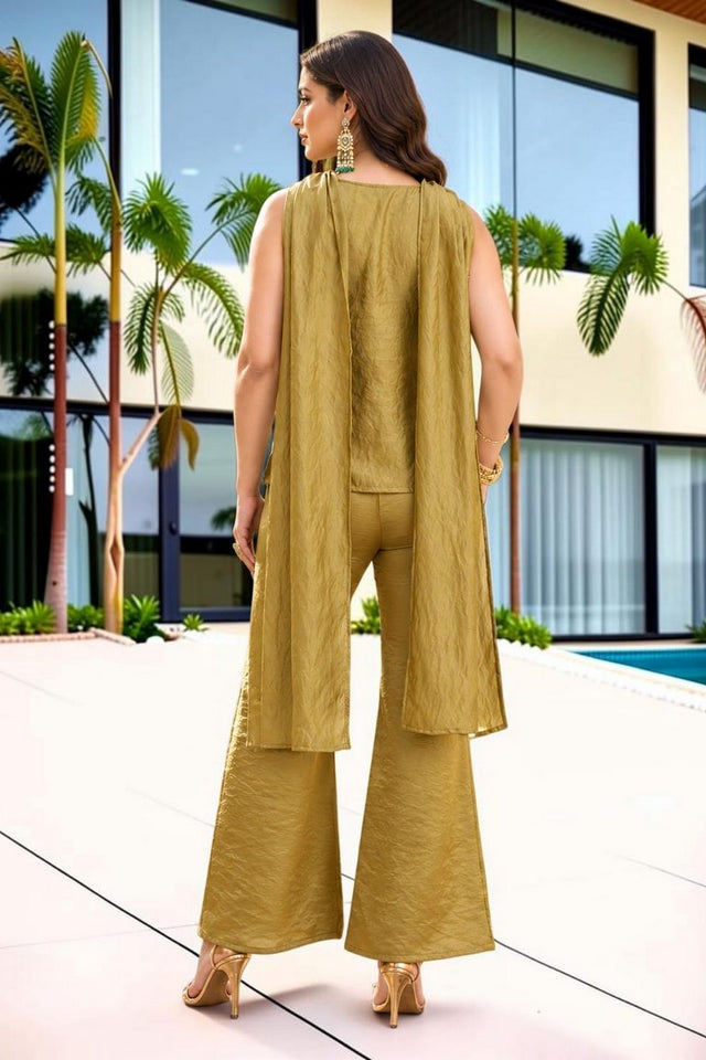 Yellow Heavy Embroidered Satin Palazzo Suit (ACB1928)